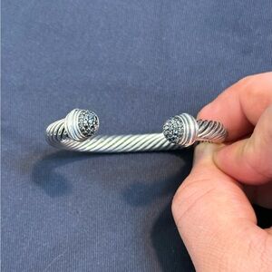 David Yurman Silver Cable Bracelet with Black Accents